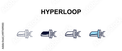 hyperloop multi-style outline icon set - ai and tech concept. Thin line, regular, filled, colored hyperloop icon