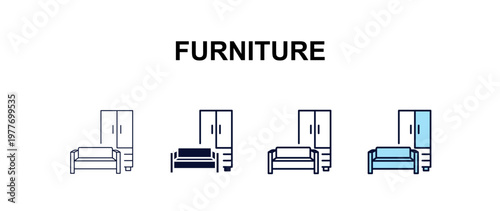 furniture  multi-style outline icon set - furniture concept. Thin line, regular, filled, colored furniture  icon