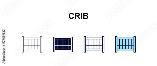 crib  multi-style outline icon set - furniture concept. Thin line, regular, filled, colored crib  icon