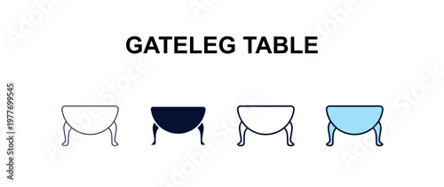 gateleg table  multi-style outline icon set - furniture concept. Thin line, regular, filled, colored gateleg table  icon