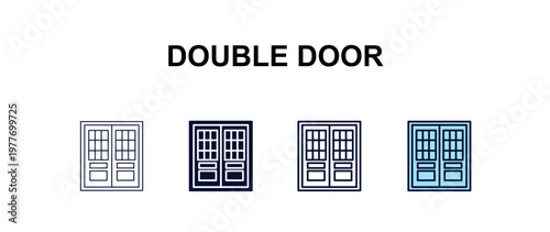 double door  multi-style outline icon set - furniture concept. Thin line, regular, filled, colored double door  icon