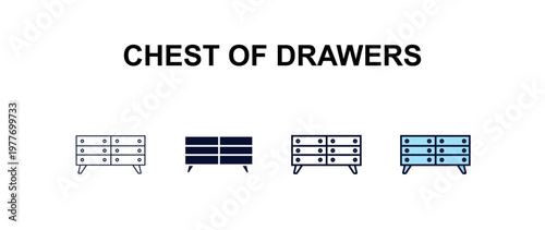 chest of drawers  multi-style outline icon set - furniture concept. Thin line, regular, filled, colored chest of drawers  icon