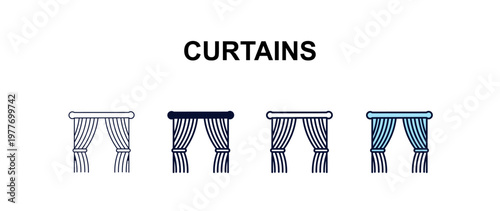 curtains  multi-style outline icon set - furniture concept. Thin line, regular, filled, colored curtains  icon