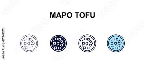 mapo tofu  multi-style outline icon set - food concept. Thin line, regular, filled, colored mapo tofu  icon