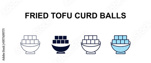 fried tofu curd balls  multi-style outline icon set - food concept. Thin line, regular, filled, colored fried tofu curd balls  icon