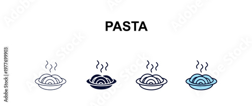 pasta  multi-style outline icon set - food concept. Thin line, regular, filled, colored pasta  icon