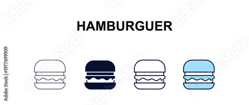 hamburguer  multi-style outline icon set - food concept. Thin line, regular, filled, colored hamburguer  icon