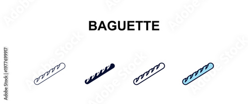 baguette  multi-style outline icon set - food concept. Thin line, regular, filled, colored baguette  icon