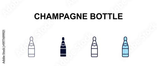 champagne bottle  multi-style outline icon set - food concept. Thin line, regular, filled, colored champagne bottle  icon