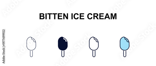 bitten ice cream  multi-style outline icon set - food concept. Thin line, regular, filled, colored bitten ice cream  icon
