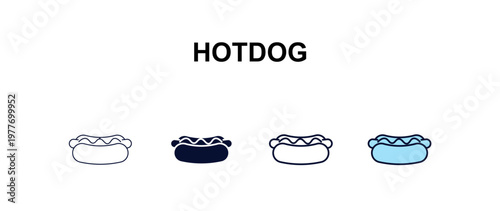 hotdog  multi-style outline icon set - food concept. Thin line, regular, filled, colored hotdog  icon