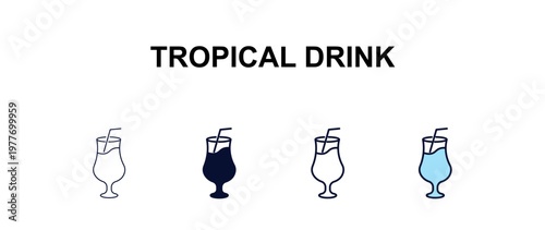 tropical drink  multi-style outline icon set - food concept. Thin line, regular, filled, colored tropical drink  icon