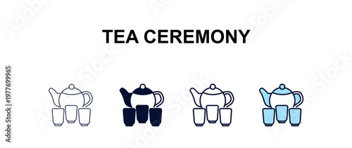 tea ceremony  multi-style outline icon set - food concept. Thin line, regular, filled, colored tea ceremony  icon