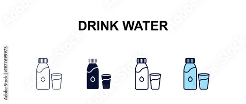 drink water  multi-style outline icon set - food concept. Thin line, regular, filled, colored drink water  icon