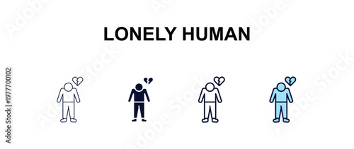 lonely human multi-style outline icon set - feelings concept. Thin line, regular, filled, colored lonely human icon