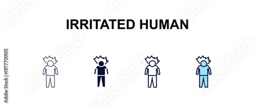 irritated human multi-style outline icon set - feelings concept. Thin line, regular, filled, colored irritated human icon