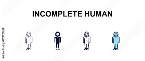 incomplete human multi-style outline icon set - feelings concept. Thin line, regular, filled, colored incomplete human icon