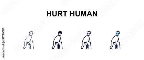 hurt human multi-style outline icon set - feelings concept. Thin line, regular, filled, colored hurt human icon