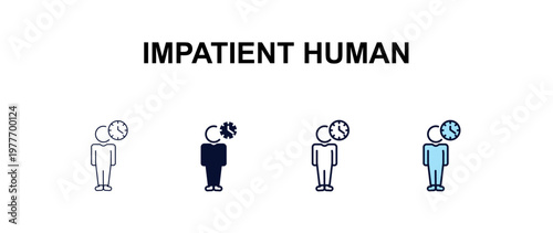 impatient human multi-style outline icon set - feelings concept. Thin line, regular, filled, colored impatient human icon