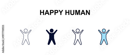 happy human multi-style outline icon set - feelings concept. Thin line, regular, filled, colored happy human icon