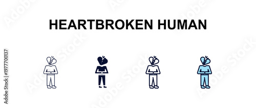 heartbroken human multi-style outline icon set - feelings concept. Thin line, regular, filled, colored heartbroken human icon