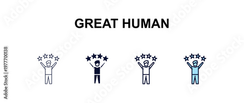 great human multi-style outline icon set - feelings concept. Thin line, regular, filled, colored great human icon