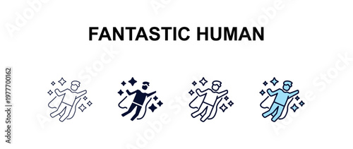 fantastic human multi-style outline icon set - feelings concept. Thin line, regular, filled, colored fantastic human icon