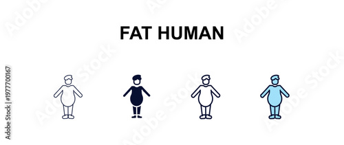 fat human multi-style outline icon set - feelings concept. Thin line, regular, filled, colored fat human icon