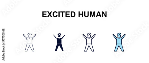 excited human multi-style outline icon set - feelings concept. Thin line, regular, filled, colored excited human icon