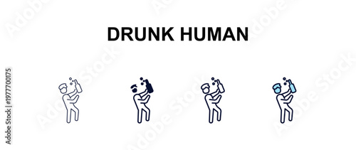 drunk human multi-style outline icon set - feelings concept. Thin line, regular, filled, colored drunk human icon