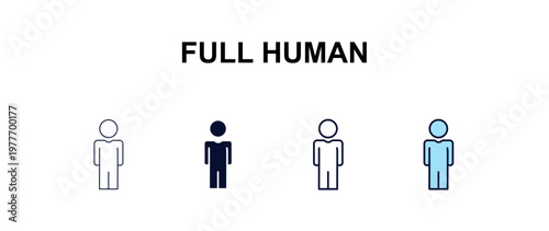 full human multi-style outline icon set - feelings concept. Thin line, regular, filled, colored full human icon