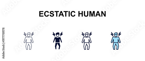 ecstatic human multi-style outline icon set - feelings concept. Thin line, regular, filled, colored ecstatic human icon