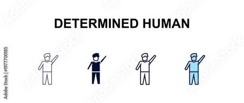 determined human multi-style outline icon set - feelings concept. Thin line, regular, filled, colored determined human icon