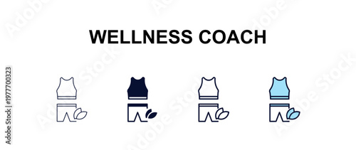 wellness coach multi-style outline icon set - fashion concept. Thin line, regular, filled, colored wellness coach icon