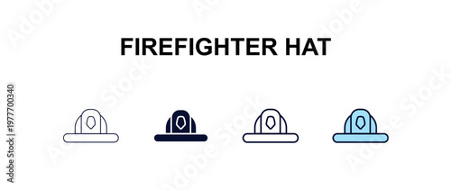 firefighter hat multi-style outline icon set - fashion concept. Thin line, regular, filled, colored firefighter hat icon
