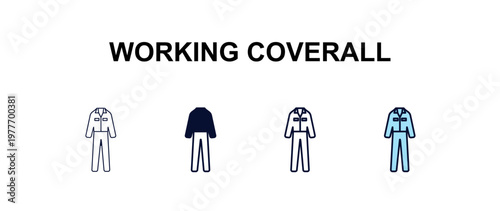 working coverall multi-style outline icon set - fashion concept. Thin line, regular, filled, colored working coverall icon