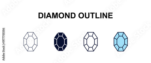 diamond outline multi-style outline icon set - fashion concept. Thin line, regular, filled, colored diamond outline icon