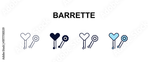 barrette multi-style outline icon set - fashion concept. Thin line, regular, filled, colored barrette icon
