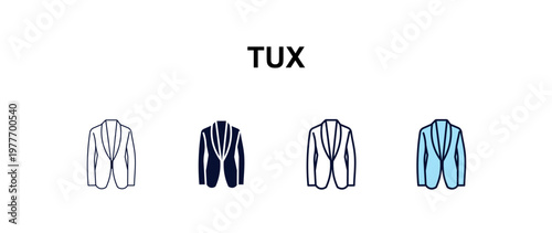 tux multi-style outline icon set - fashion concept. Thin line, regular, filled, colored tux icon