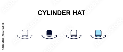 cylinder hat multi-style outline icon set - fashion concept. Thin line, regular, filled, colored cylinder hat icon