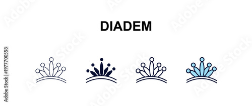 diadem multi-style outline icon set - fashion concept. Thin line, regular, filled, colored diadem icon