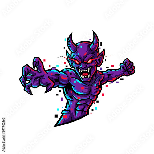 Colorful purple demon creature with sharp teeth and horns
