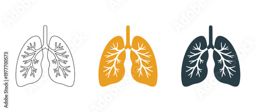 Human lungs icons, modern line and flat style lung symbols for healthcare, respiratory care, and medical education, vector illustration for apps, websites, and scientific design.
