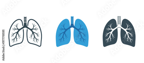 Human lungs icons, collection of respiratory system symbols representing breathing, health, and medical lung anatomy, vector