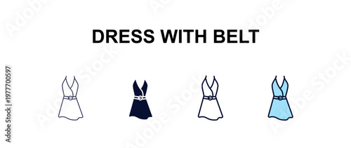 dress with belt multi-style outline icon set - fashion concept. Thin line, regular, filled, colored dress with belt icon