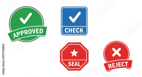 A set of four approval and rejection icons on transparent background