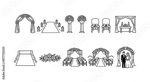 Collection of wedding ceremony icons and elements for event planning