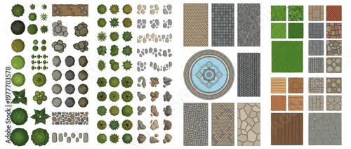 Top View Landscape Architecture Design Elements Vector Set for Garden Plan and Site Map