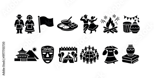 Collection of diverse cultural icons representing traditions and celebrations