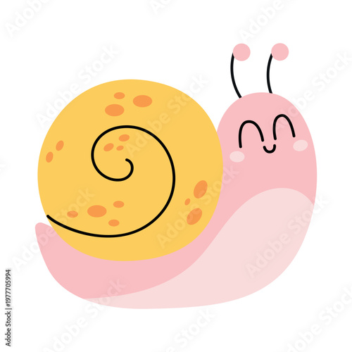 Cute cartoon snail. Design for children. Vector illustration in a flat style, isolated on a white background.